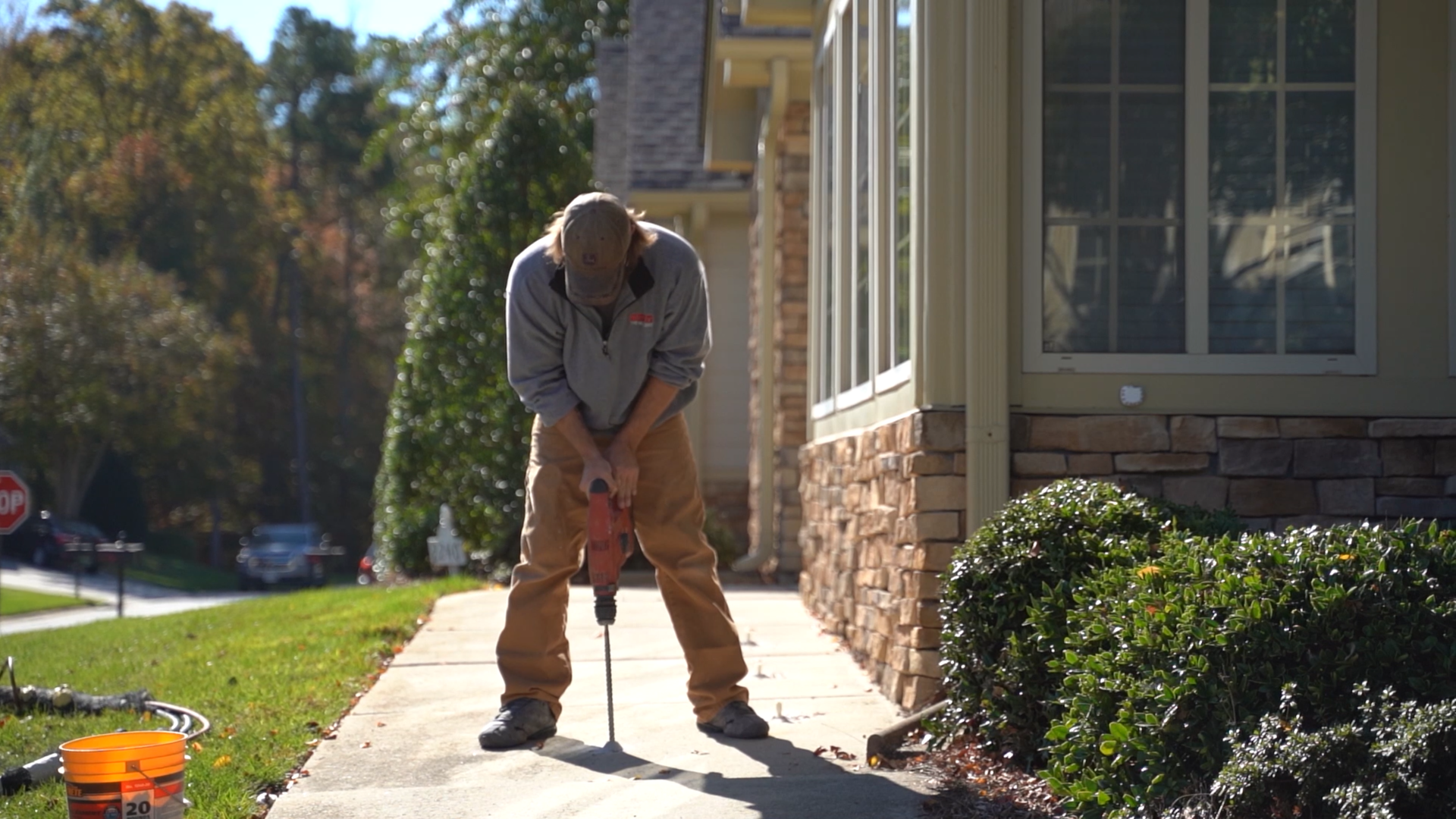 Drilling through concrete path