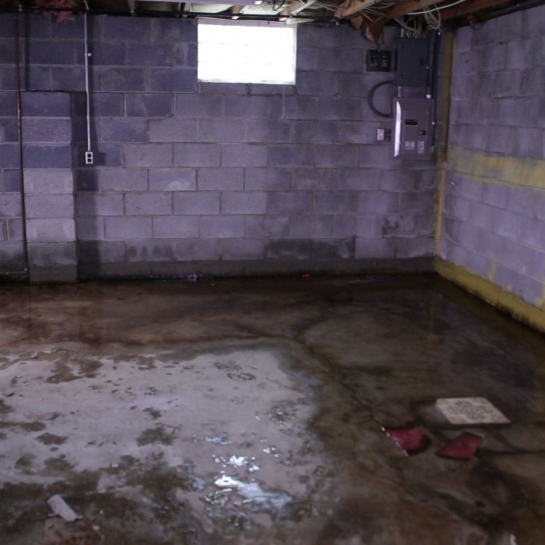 Interior shot of flooded basement