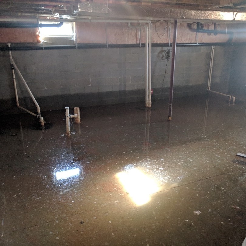 Flooded interior basement with sunbeams