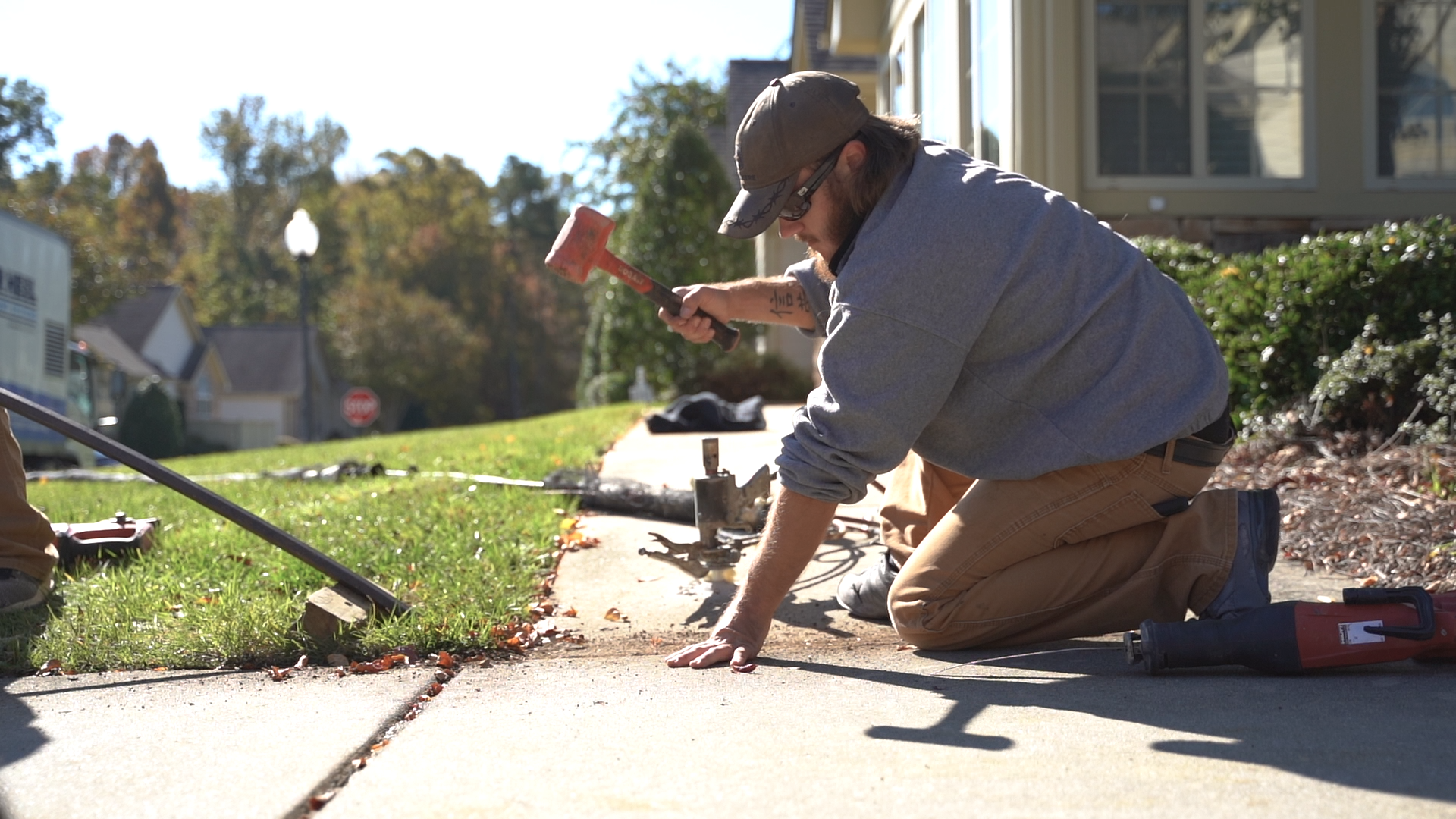 Hammering concrete during polyrenewal installation